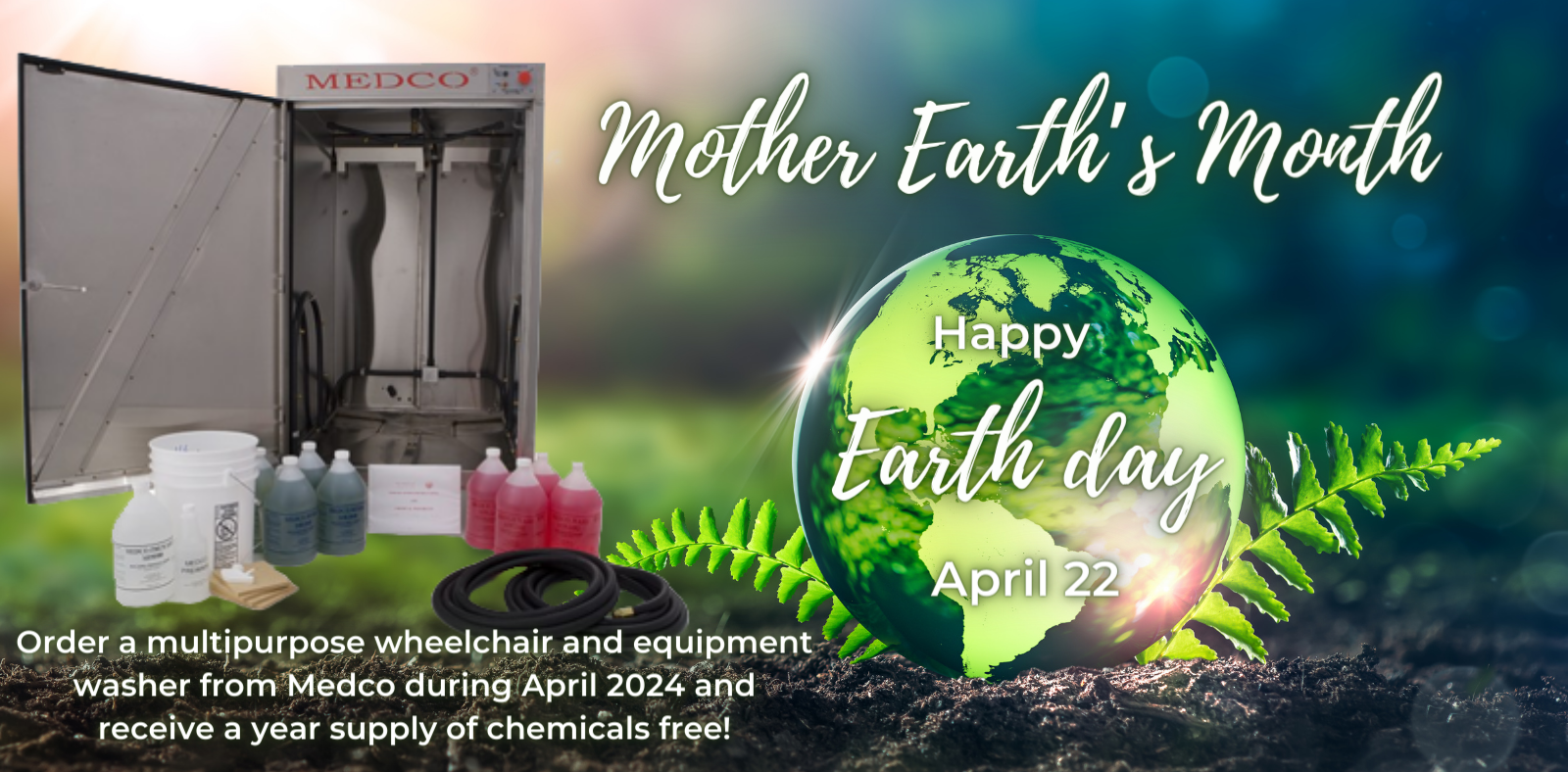 Order a multipurpose wheelchair and equipment washer from Medco during April 2024 and receive a year supply of chemicals free!