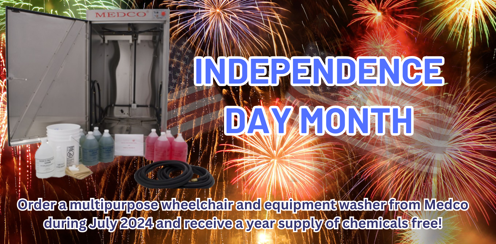 Order a multipurpose wheelchair and equipment washer from Medco during July 2024 and receive a year supply of chemicals free!